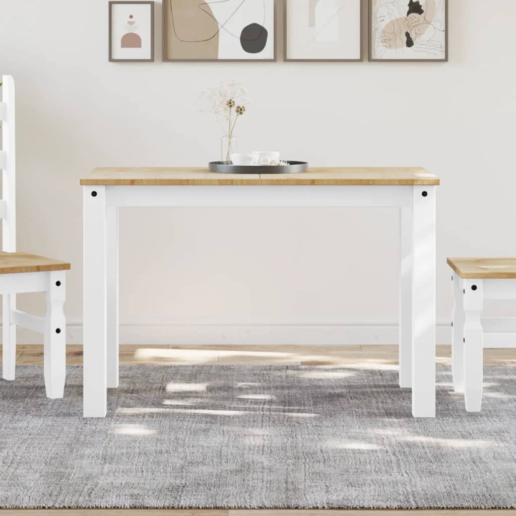 Jídelní Stůl Panama Bílý 117 X 60 X 75 Cm Masivní Borové Dřevo Vzor Listí