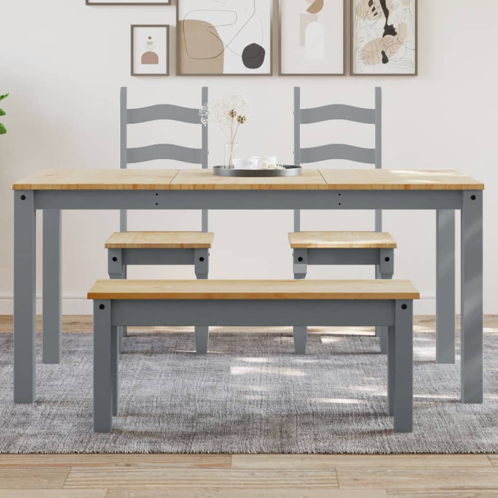 Jídelní Stůl Panama Šedý 160 X 80 X 75 Cm Masivní Borové Dřevo Vzor Listí