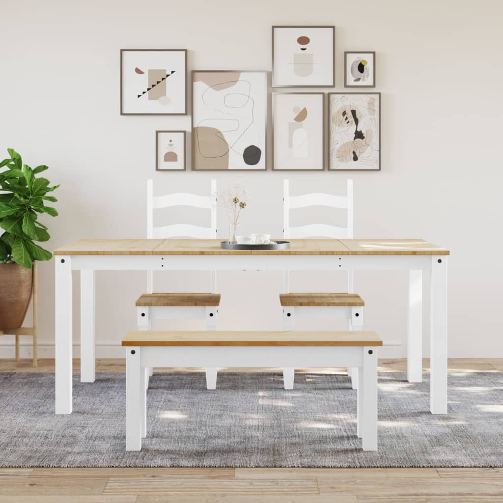 Jídelní Stůl Panama Bílý 180 X 90 X 75 Cm Masivní Borové Dřevo Vzor Listí