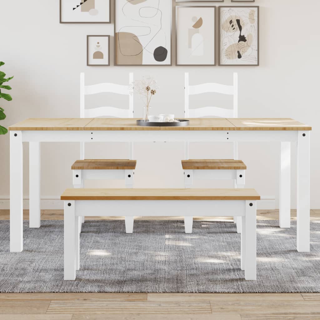 Jídelní Stůl Panama Bílý 180 X 90 X 75 Cm Masivní Borové Dřevo Vzor Listí