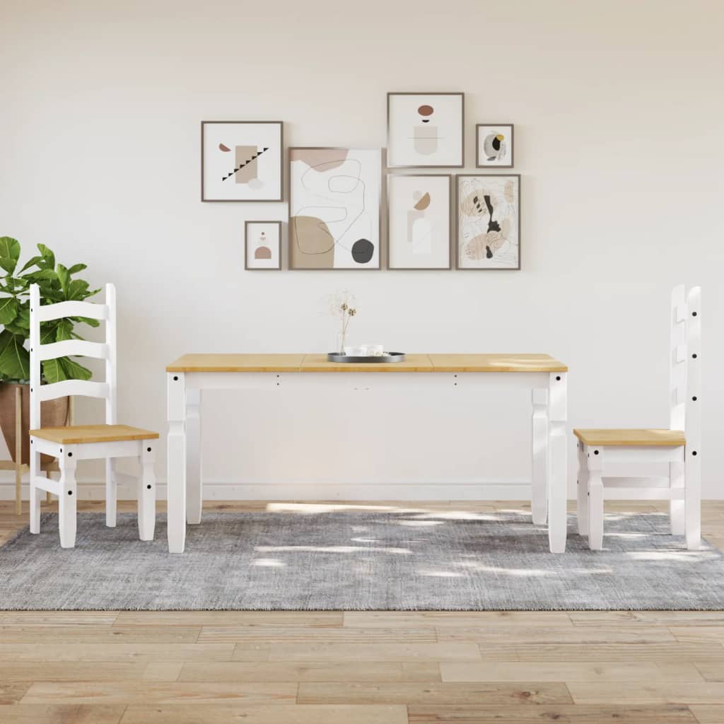Jídelní Stůl Corona Bílý 160 X 80 X 75 Cm Masivní Borové Dřevo Vzor Listí