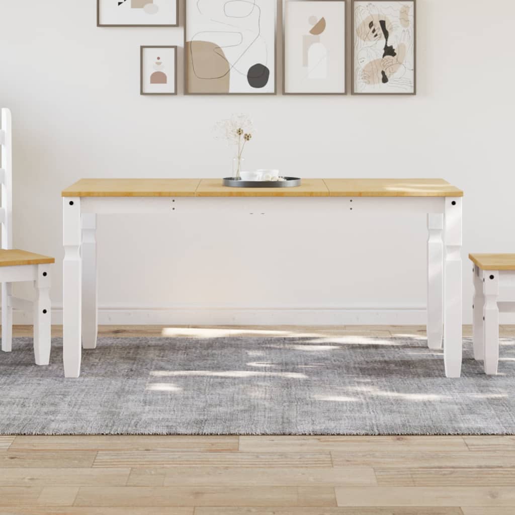 Jídelní Stůl Corona Bílý 160 X 80 X 75 Cm Masivní Borové Dřevo Vzor Listí