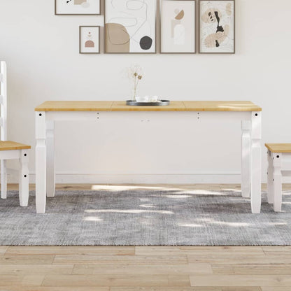 Jídelní Stůl Corona Bílý 160 X 80 X 75 Cm Masivní Borové Dřevo Vzor Listí