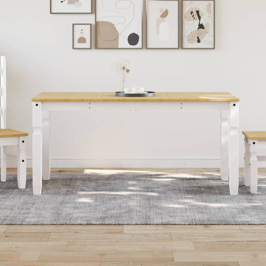 Jídelní Stůl Corona Bílý 160 X 80 X 75 Cm Masivní Borové Dřevo Vzor Listí