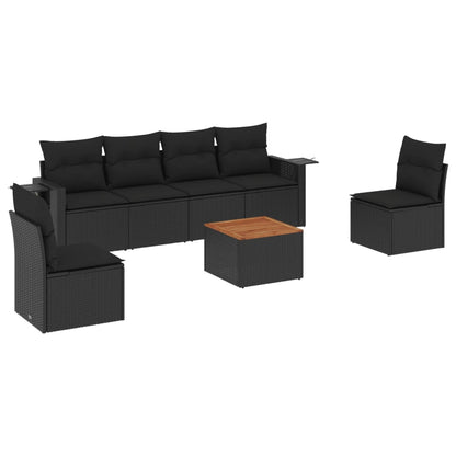 7Dílná Zahradní Sedací Souprava S Poduškami Černá Polyratan