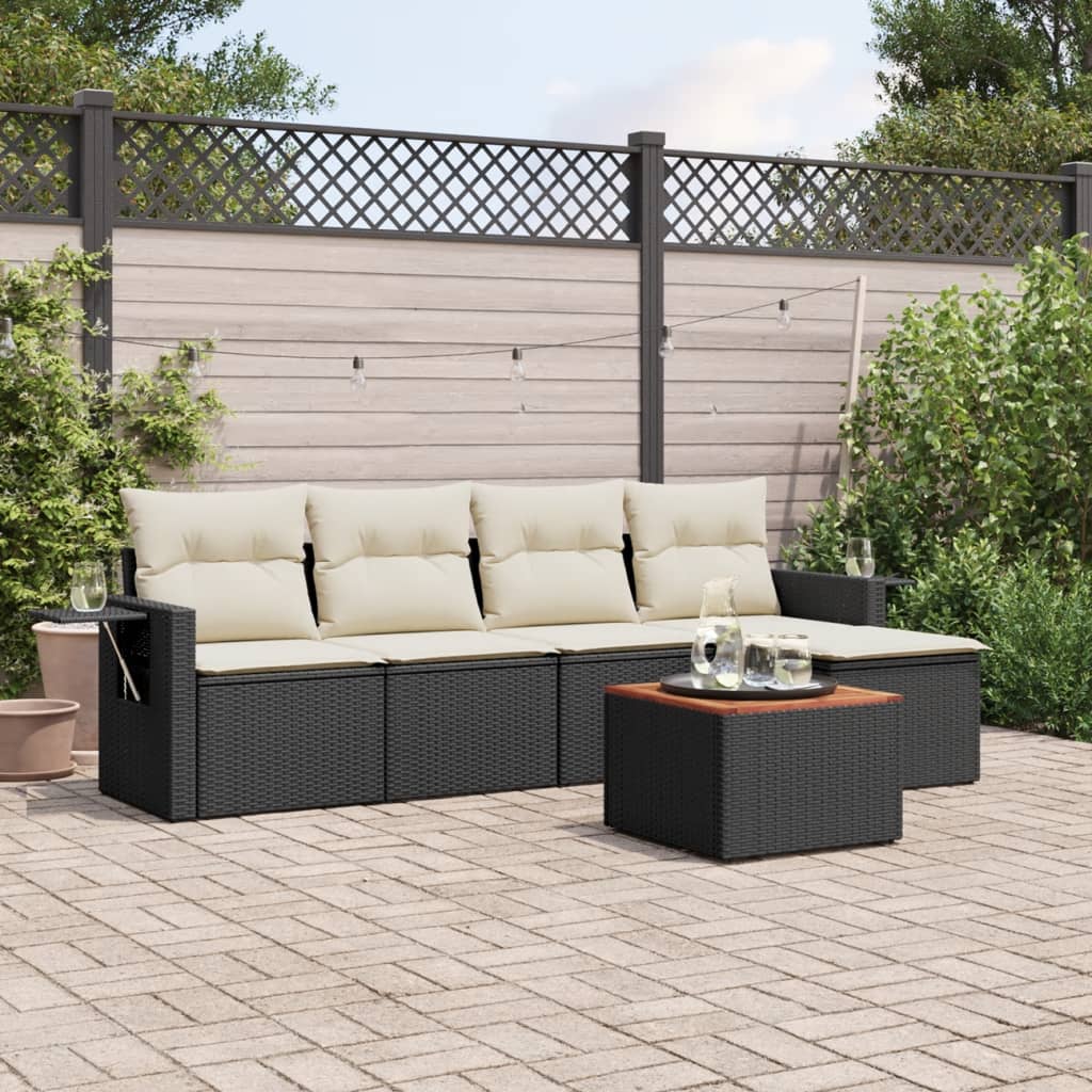 6Dílná Zahradní Sedací Souprava S Poduškami Černá Polyratan