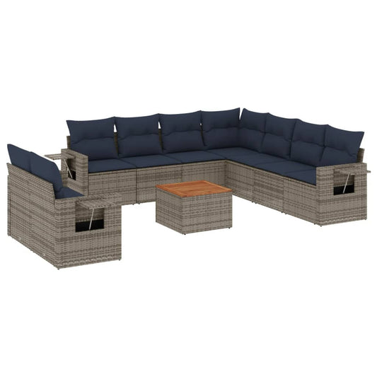 10Dílná Zahradní Sada Pohovek S Polštáři Šedá Polyratan