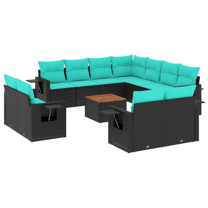 12Dílná Zahradní Sedací Souprava S Polštáři Černá Polyratan