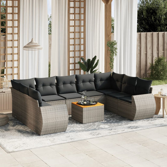 10Dílná Zahradní Sedací Souprava S Poduškami Šedá Polyratan