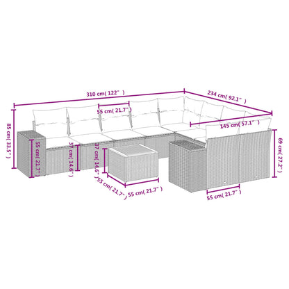 10Dílná Zahradní Sedací Souprava S Polštáři Černá Polyratan