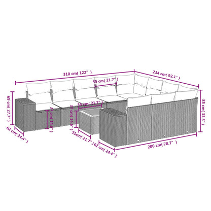 11Dílná Zahradní Sada Pohovek S Polštáři Šedá Polyratan