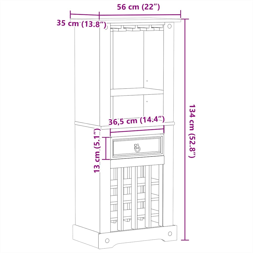 Skříňka Na Víno Corona 56X35X134,5 Cm Masivní Borové Dřevo