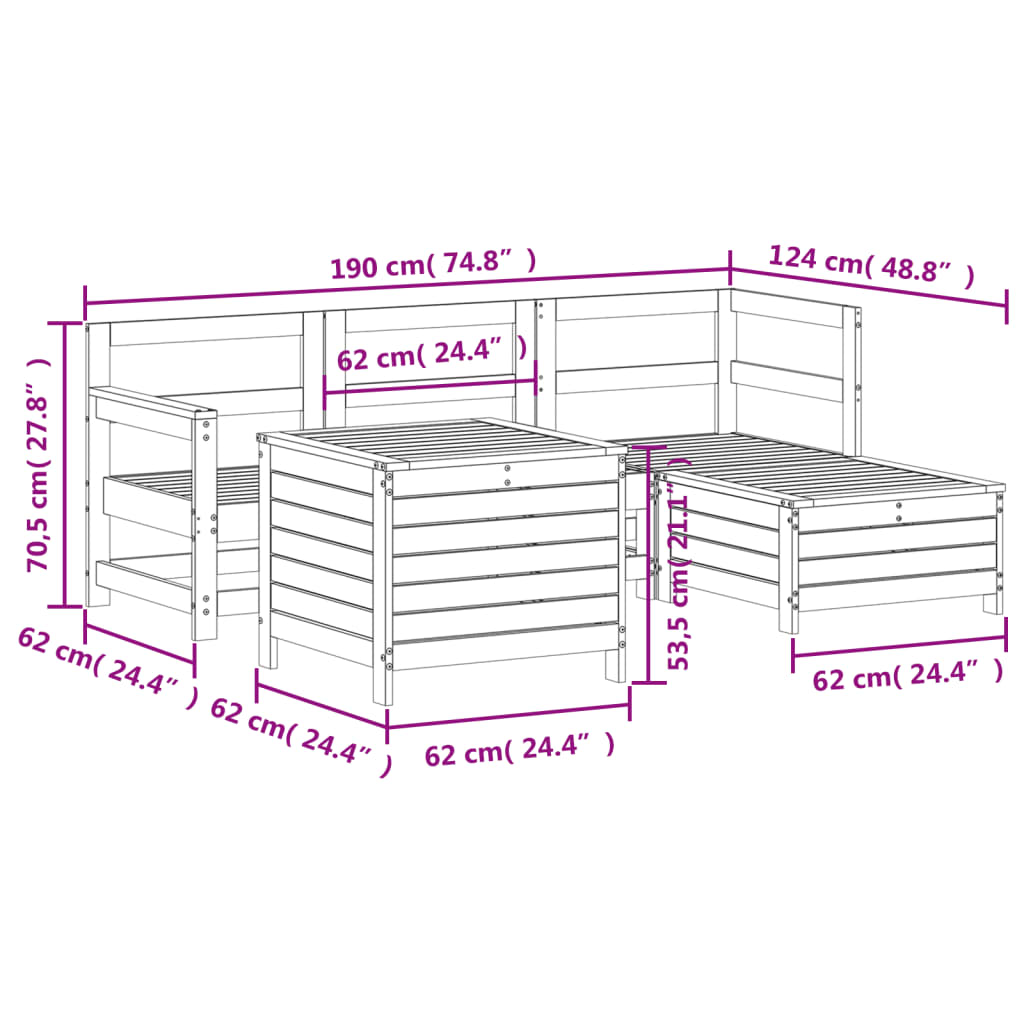 5Dílná Zahradní Sedací Souprava Masivní Dřevo Douglasky