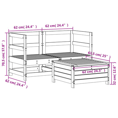 3Dílná Zahradní Sedací Souprava Masivní Borové Dřevo