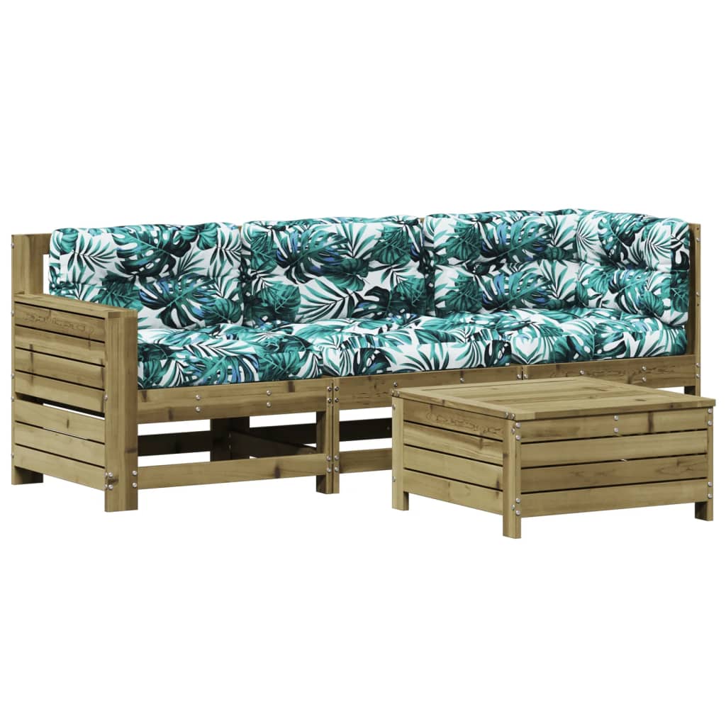 4Dílná Zahradní Sedací Souprava A Podušky Impregnovaná Borovice