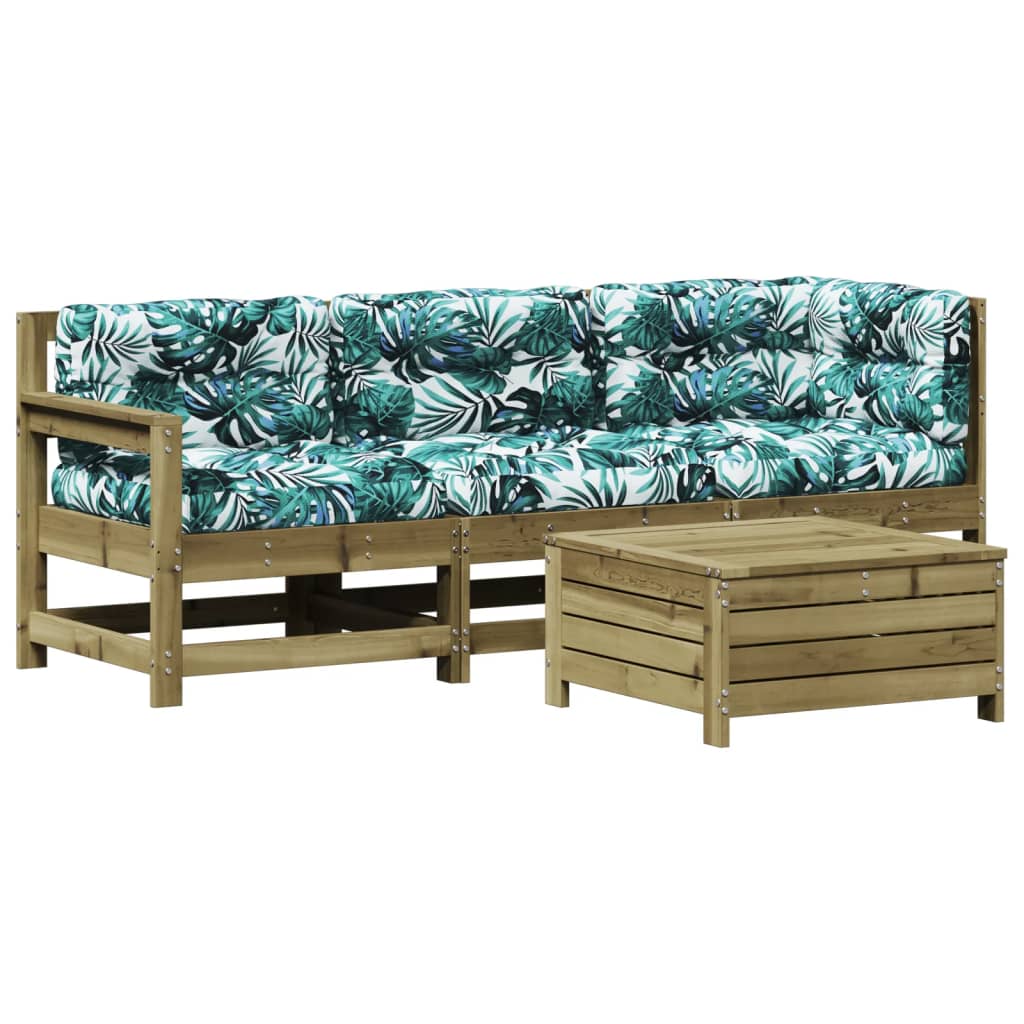 4Dílná Zahradní Sedací Souprava A Podušky Impregnovaná Borovice