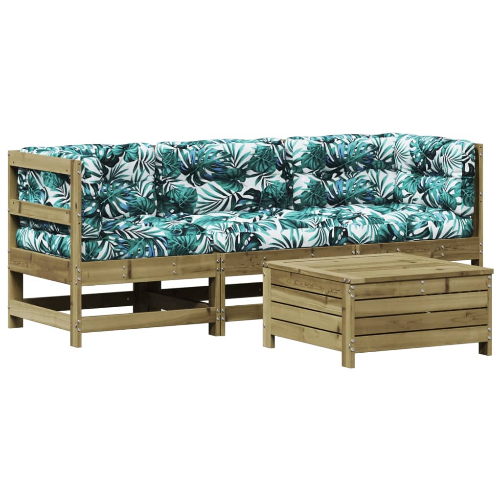 4Dílná Zahradní Sedací Souprava A Podušky Impregnovaná Borovice