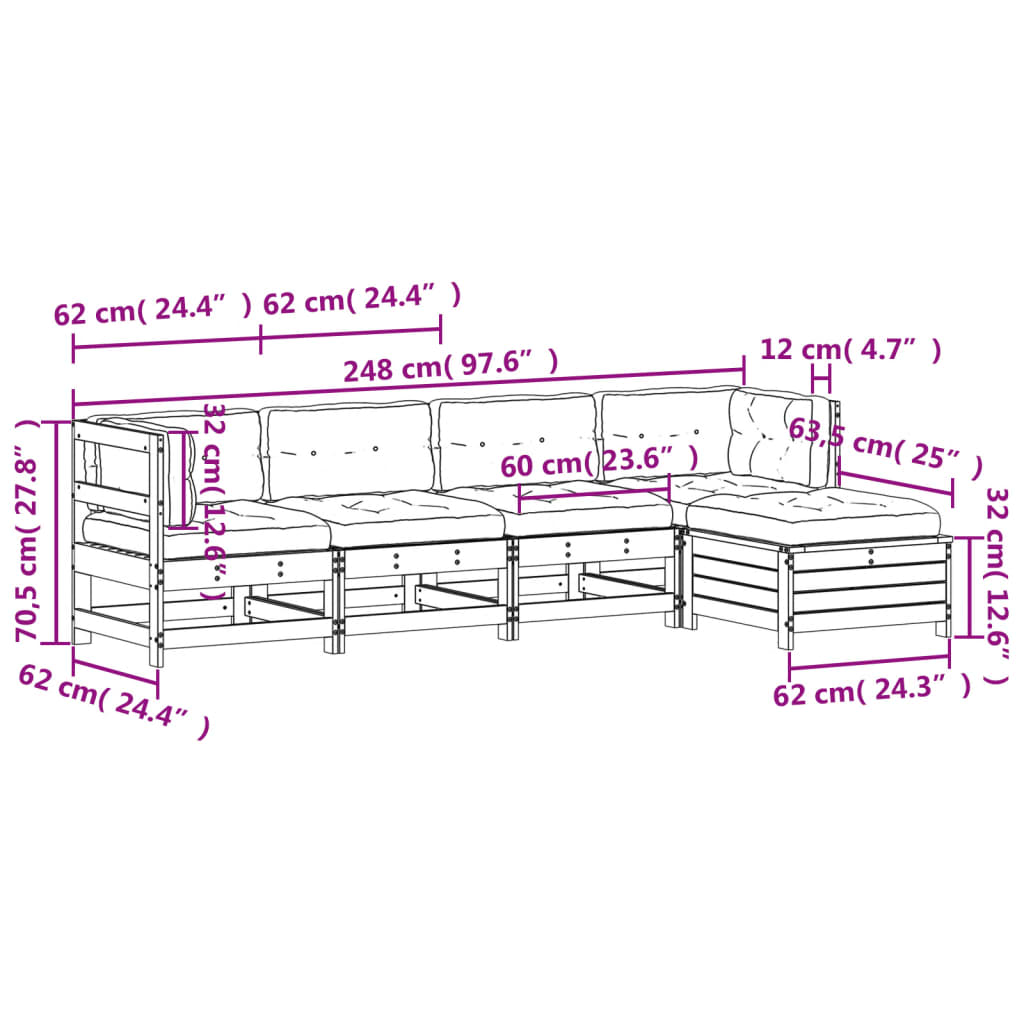 5Dílná Zahradní Sedací Souprava S Poduškami Masivní Borovice