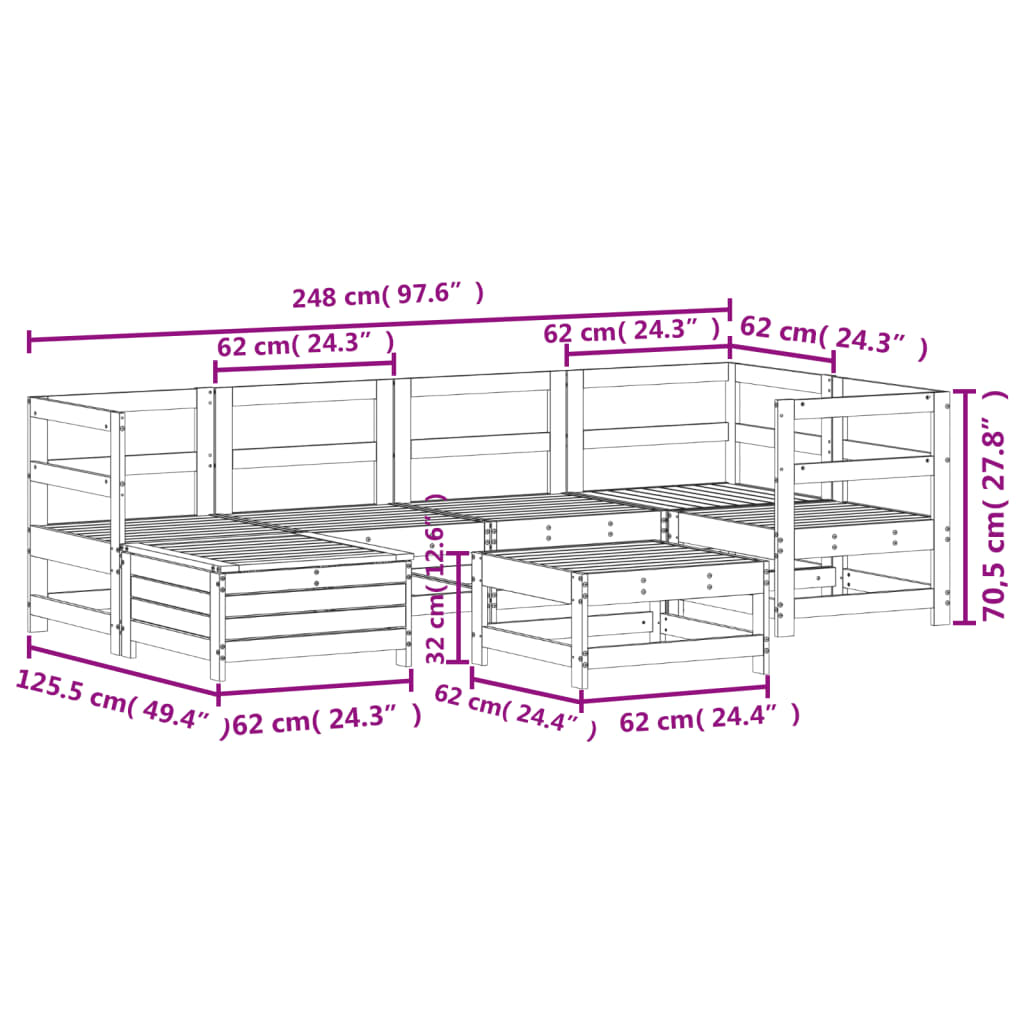 7Dílná Zahradní Sedací Souprava Masivní Borové Dřevo