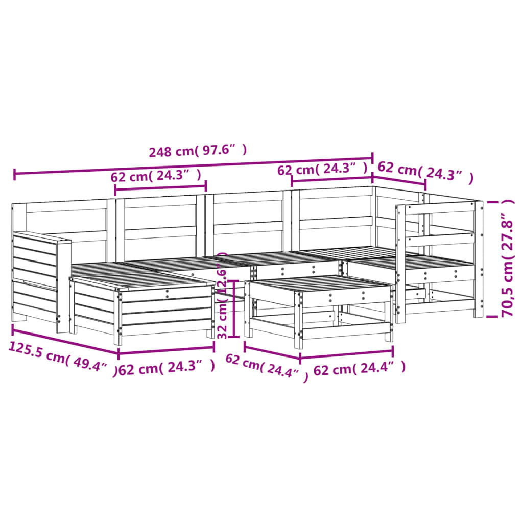 7Dílná Zahradní Sedací Souprava Masivní Dřevo Douglasky