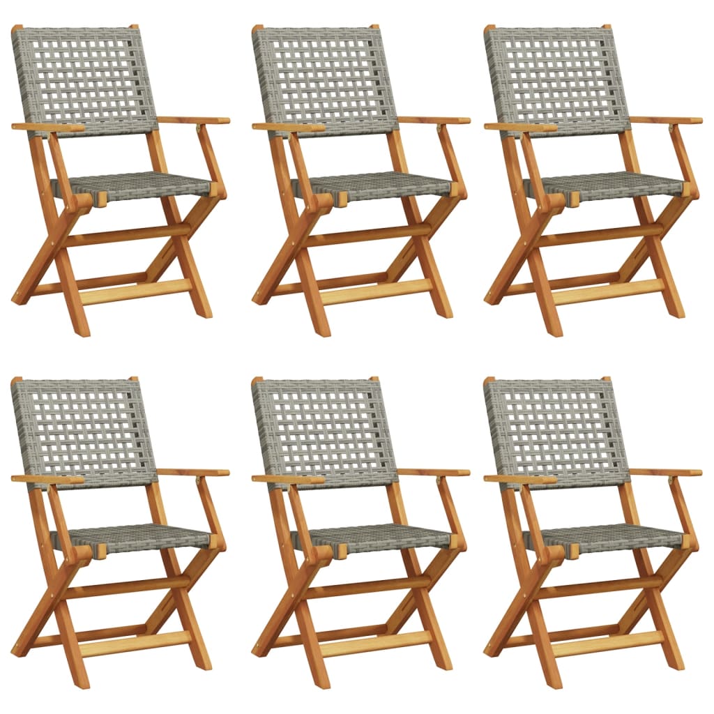 Skládací Zahradní Židle 6 Ks Šedé Polyratan A Masivní Dřevo
