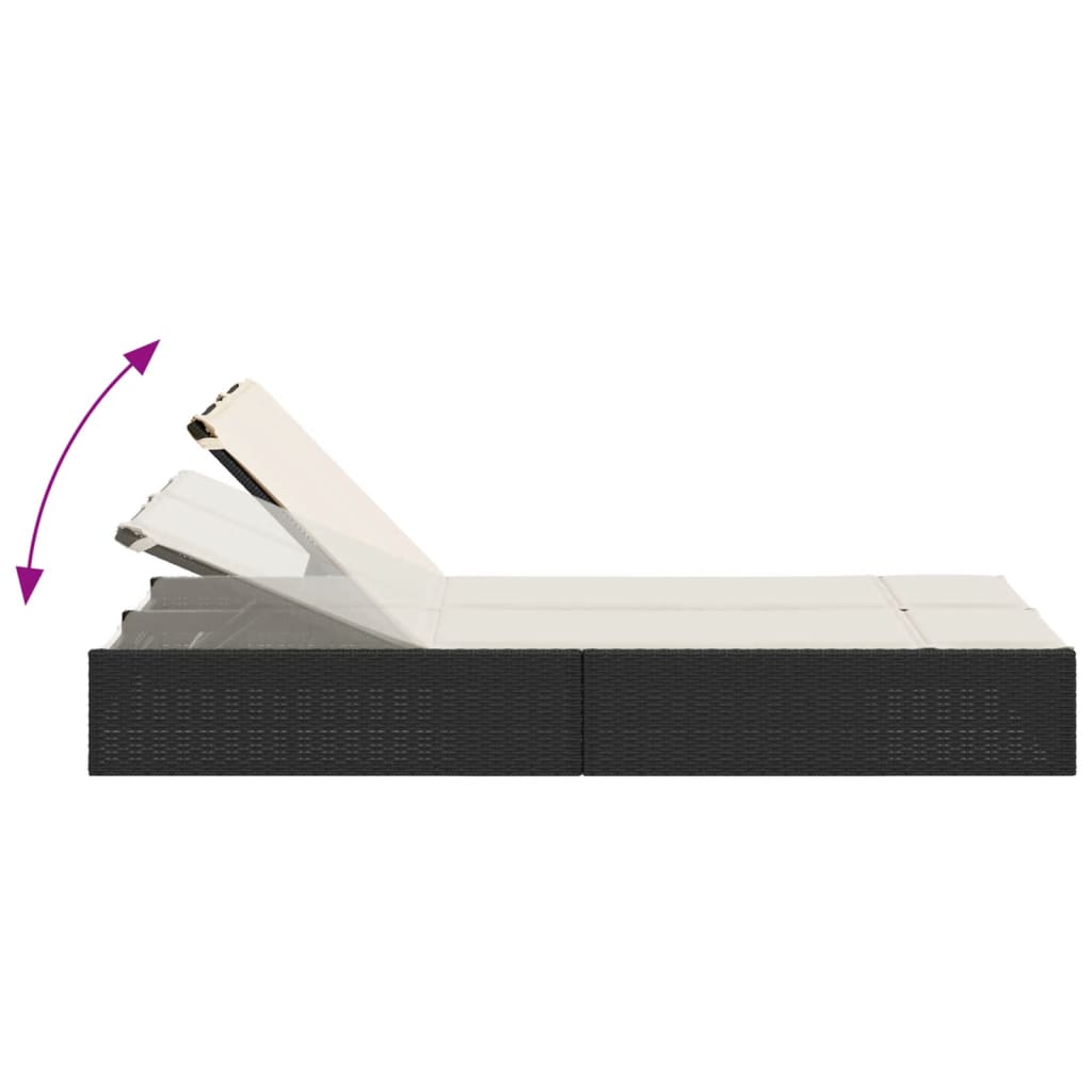 Dvojité Zahradní Lehátko S Poduškami Černé Polyratan