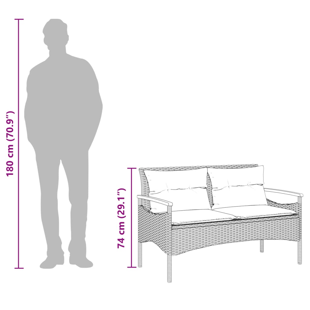 Zahradní Lavice S Poduškami 116 X 62,5 X 74 Cm Šedá Polyratan