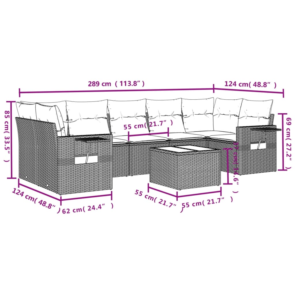 8Dílná Zahradní Sedací Souprava S Poduškami Černá Polyratan