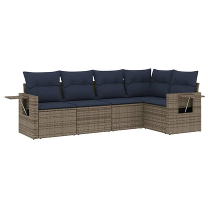 5Dílná Zahradní Sedací Souprava S Polštáři Šedá Polyratan