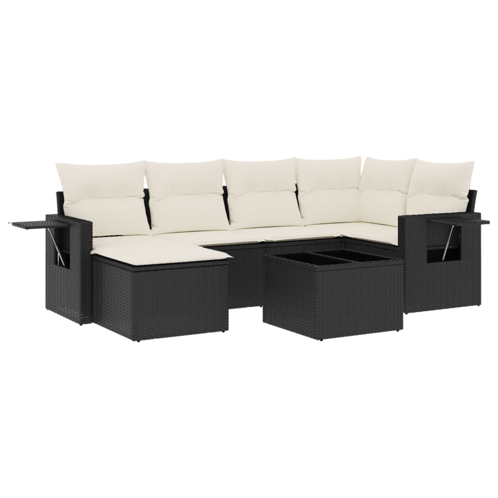 7Dílná Zahradní Sedací Souprava S Poduškami Černá Polyratan