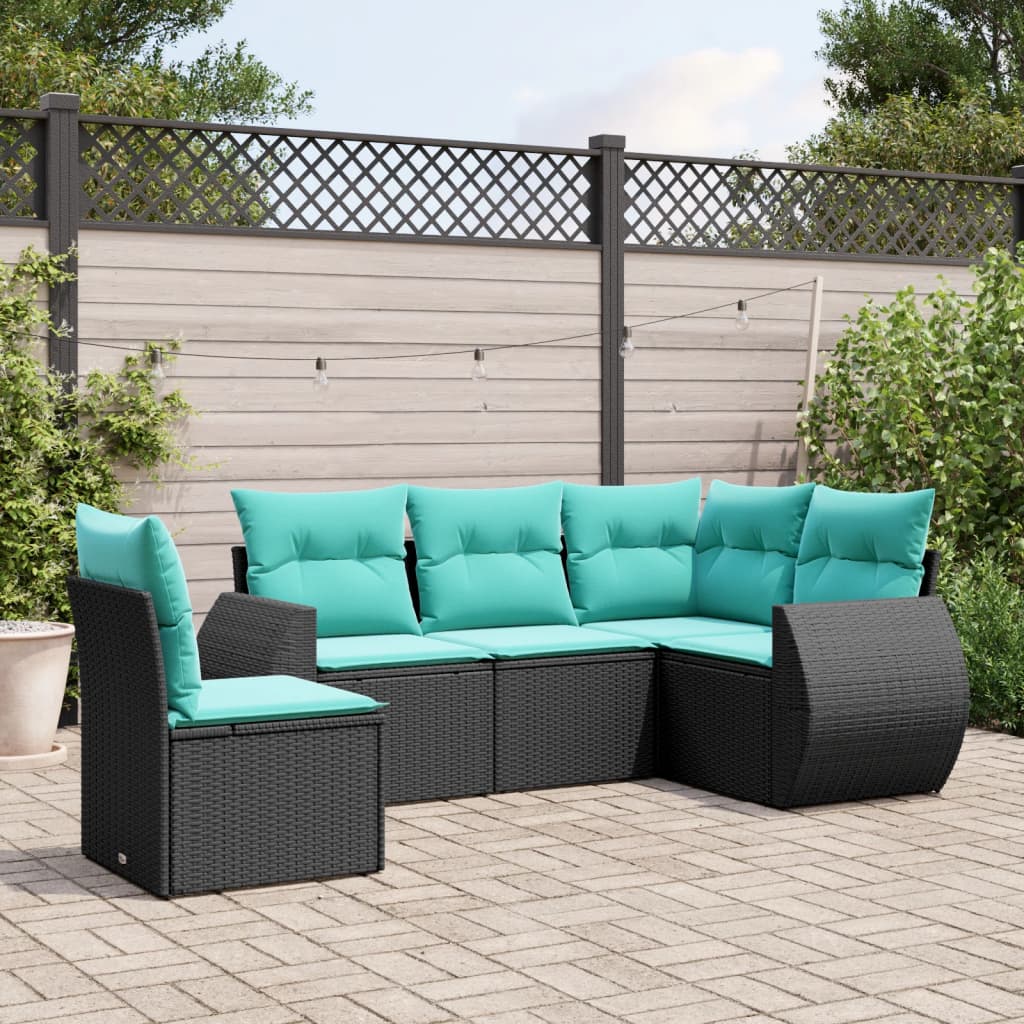 5Dílná Zahradní Sedací Souprava S Polštáři Černá Polyratan