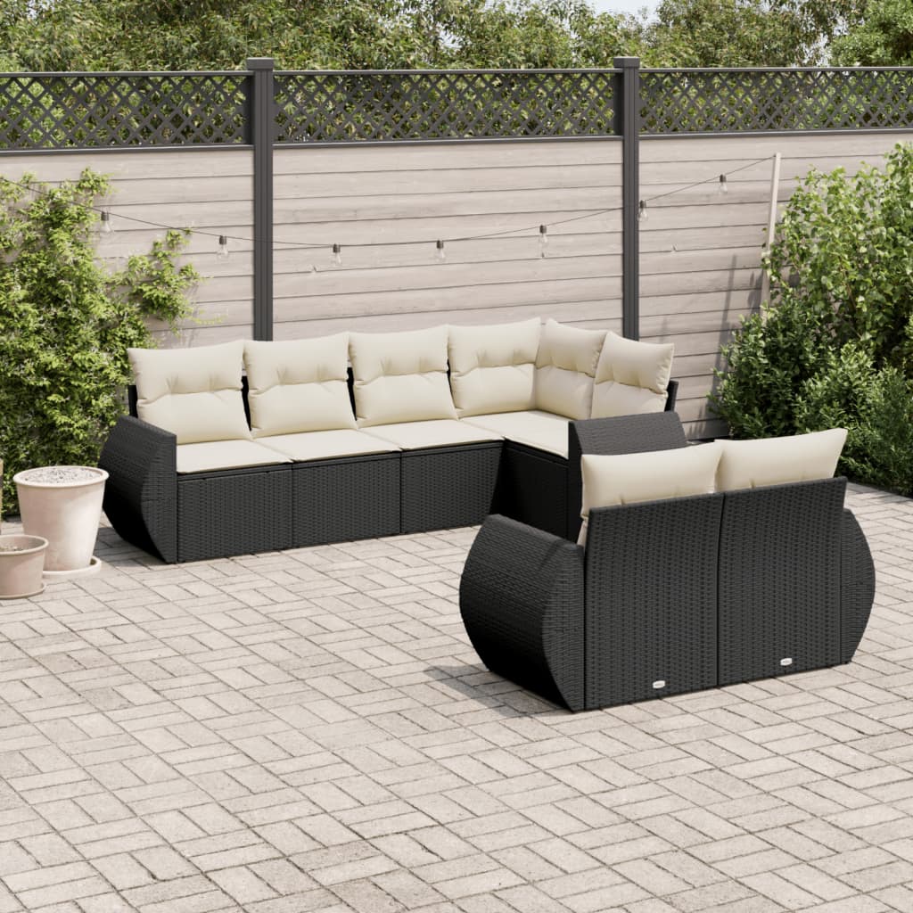 7Dílná Zahradní Sedací Souprava S Poduškami Černá Polyratan
