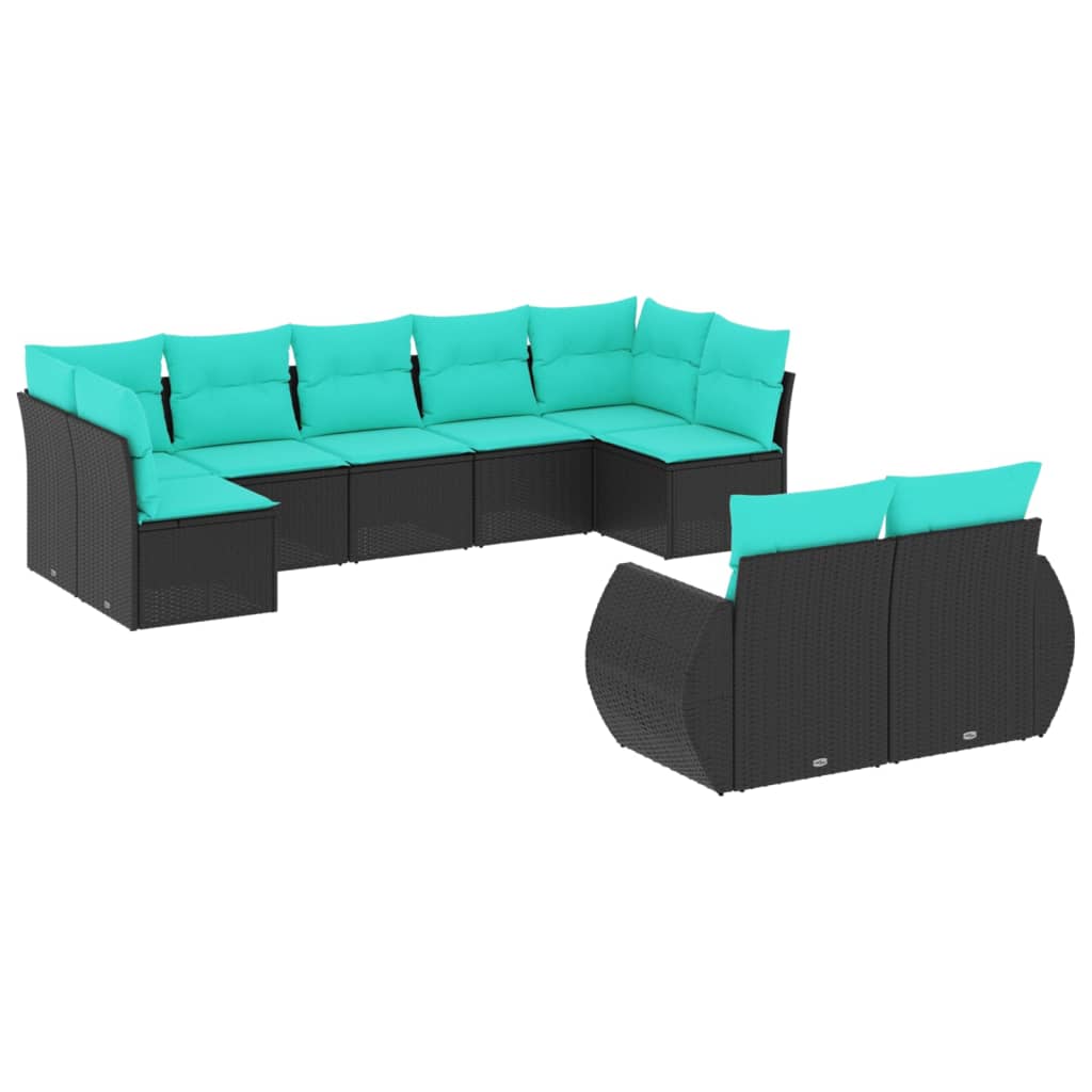 9Dílná Zahradní Sedací Souprava S Polštáři Černá Polyratan