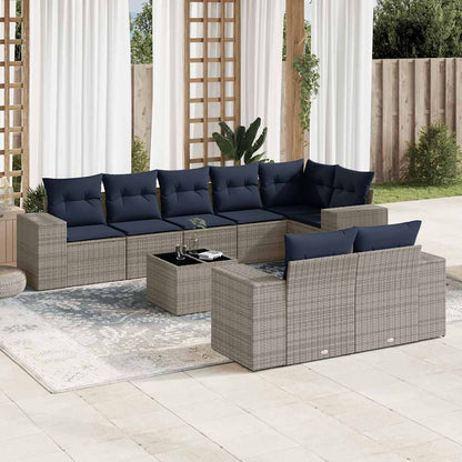 9Dílná Zahradní Sedací Souprava S Polštáři Šedá Polyratan