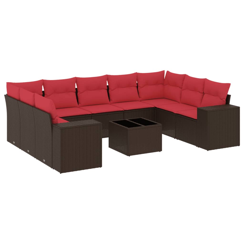 10Dílná Zahradní Sada Pohovek S Polštáři Hnědá Polyratan