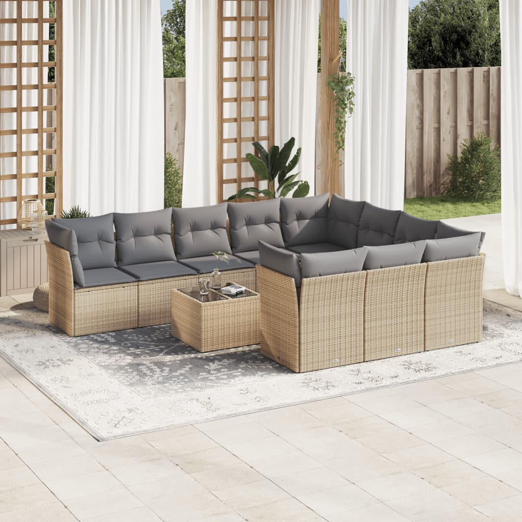 11Dílný Zahradní Sedací Souprava S Poduškami Béžový Polyratan