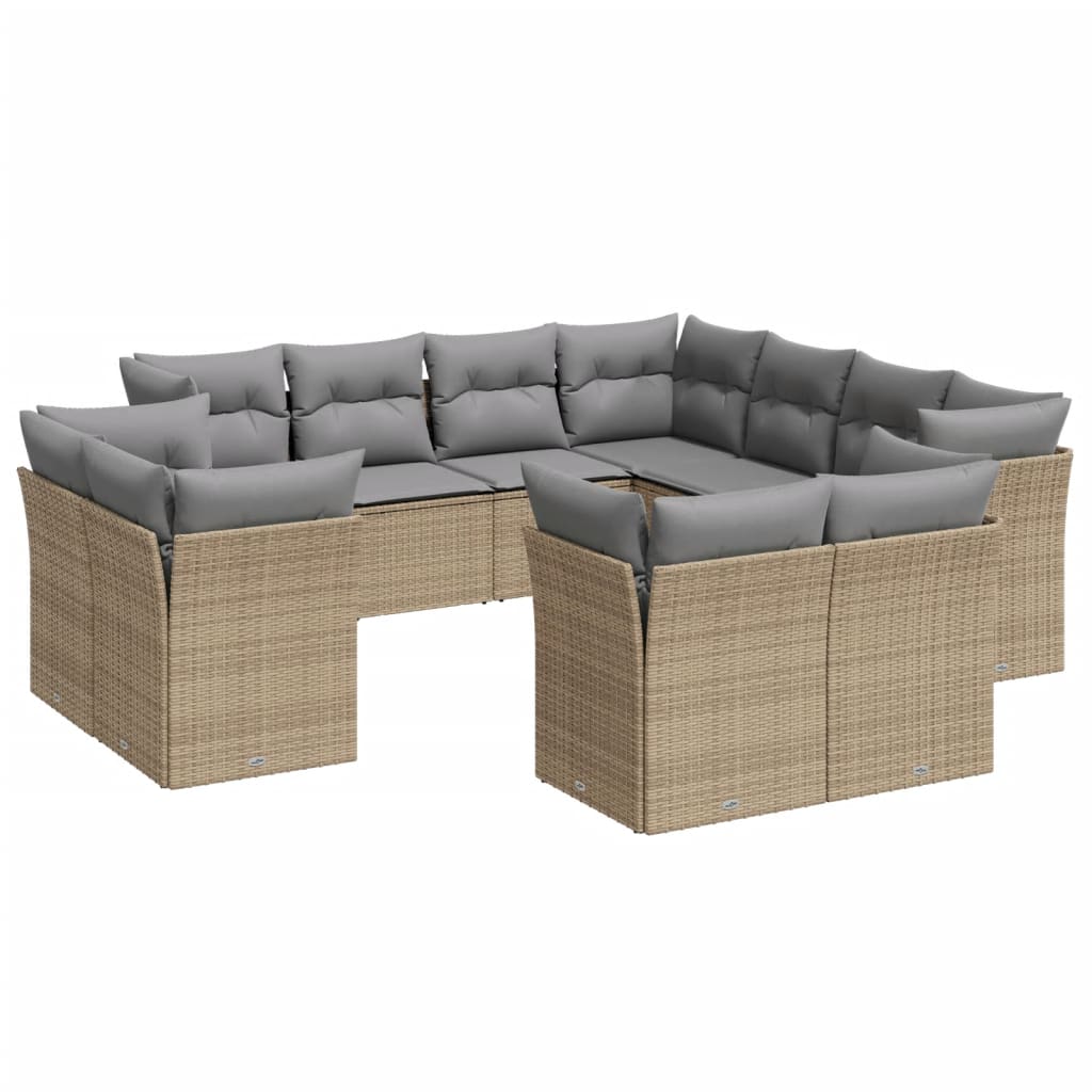 11Dílný Zahradní Sedací Souprava S Poduškami Béžový Polyratan