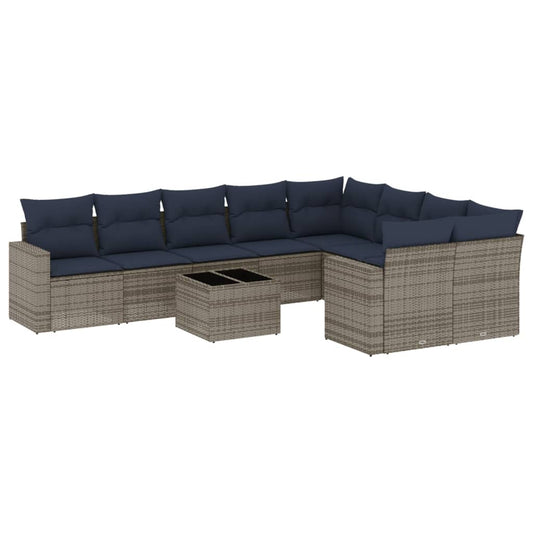 10Dílná Zahradní Sedací Souprava S Poduškami Šedá Polyratan
