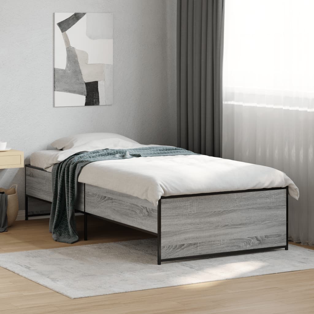Rám Postele Šedý Sonoma 100 X 200 Cm Kompozitní Dřevo A Kov
