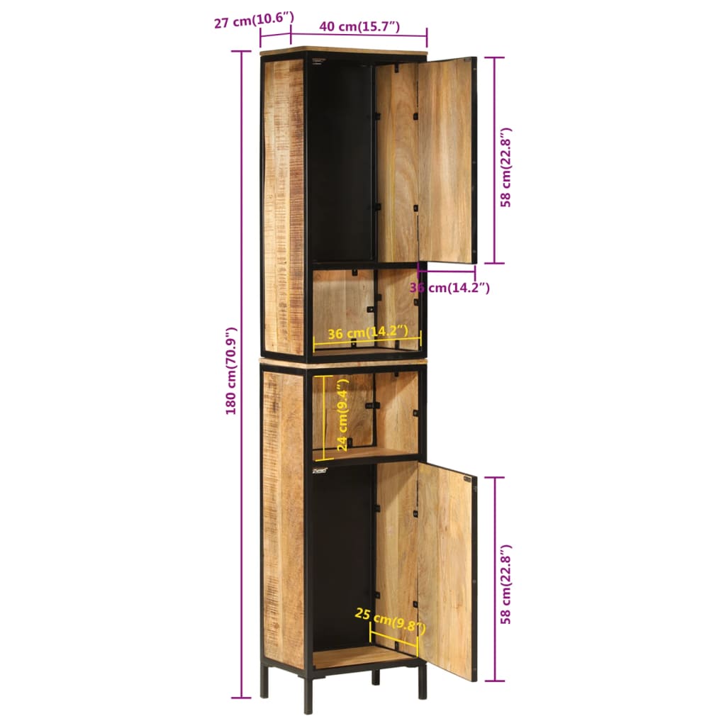 Koupelnová Skříňka 40 X 27 X 180 Cm Železo A Masivní Mangovník