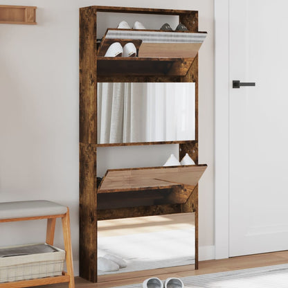 Botník Čtyřpatrový Zrcadlo Bílý 63 X 17 X 134 Cm