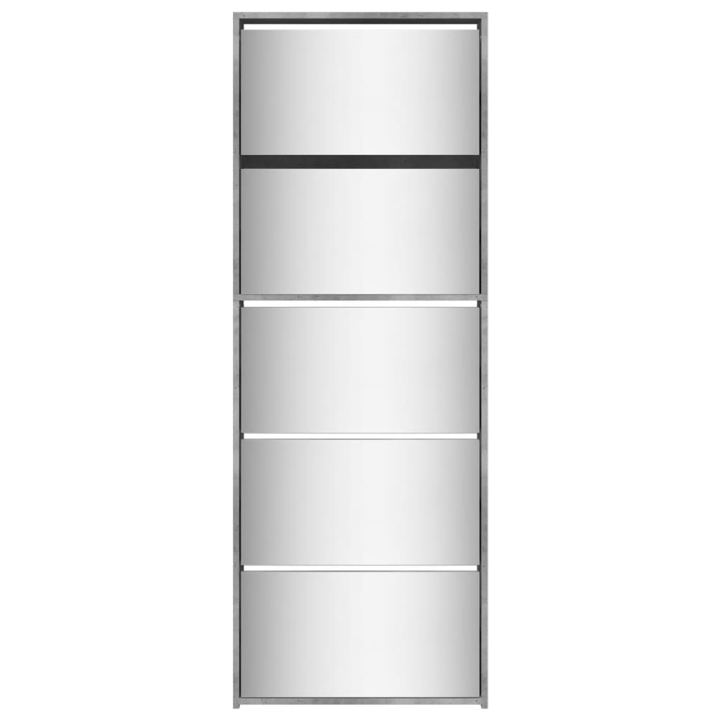 Botník se zrcadlem 5patrový betonově šedý 63 x 17 x 169,5 cm
