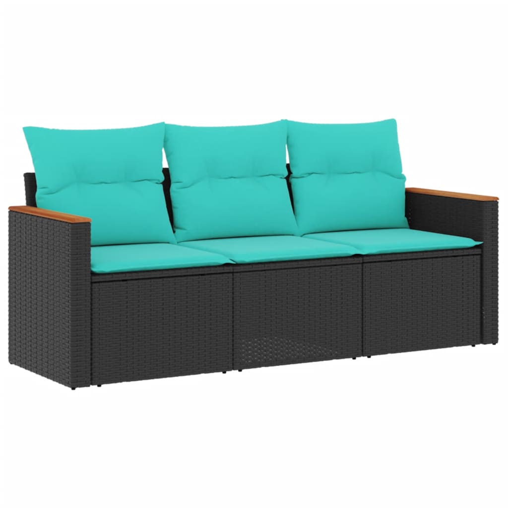 3Dílná Zahradní Sedací Souprava S Polštáři Černá Polyratan