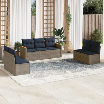 7Dílná Zahradní Sedací Souprava S Polštáři Šedá Polyratan