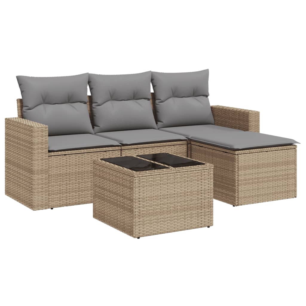 5Dílná Zahradní Sedací Souprava S Poduškami Béžová Polyratan