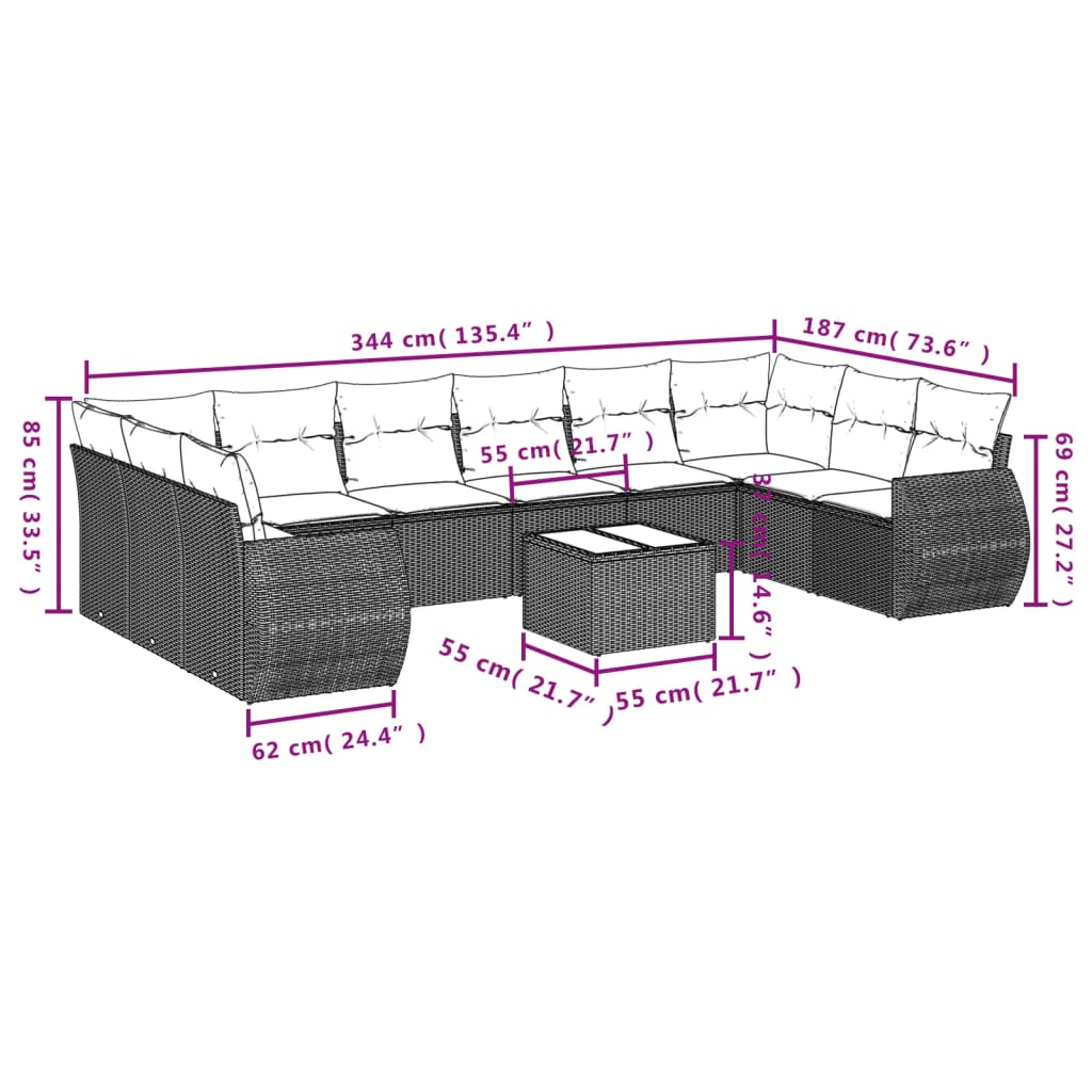 10Dílná Zahradní Sedací Souprava S Poduškami Béžová Polyratan