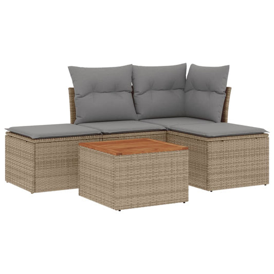 5Dílná Zahradní Sedací Souprava A Podušky Mix Béžové Polyratan