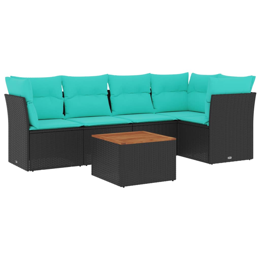 6Dílná Zahradní Sedací Souprava S Poduškami Černá Polyratan