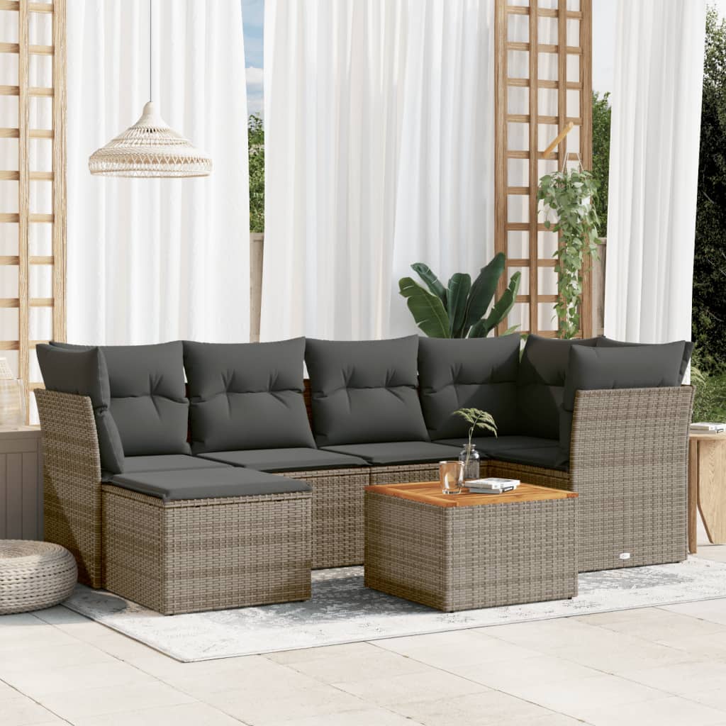 7Dílná Zahradní Sedací Souprava S Poduškami Černá Polyratan