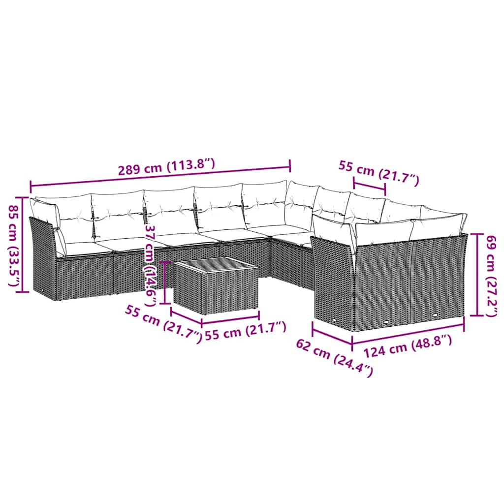 11Dílná Zahradní Sedací Souprava S Poduškami Šedá Polyratan